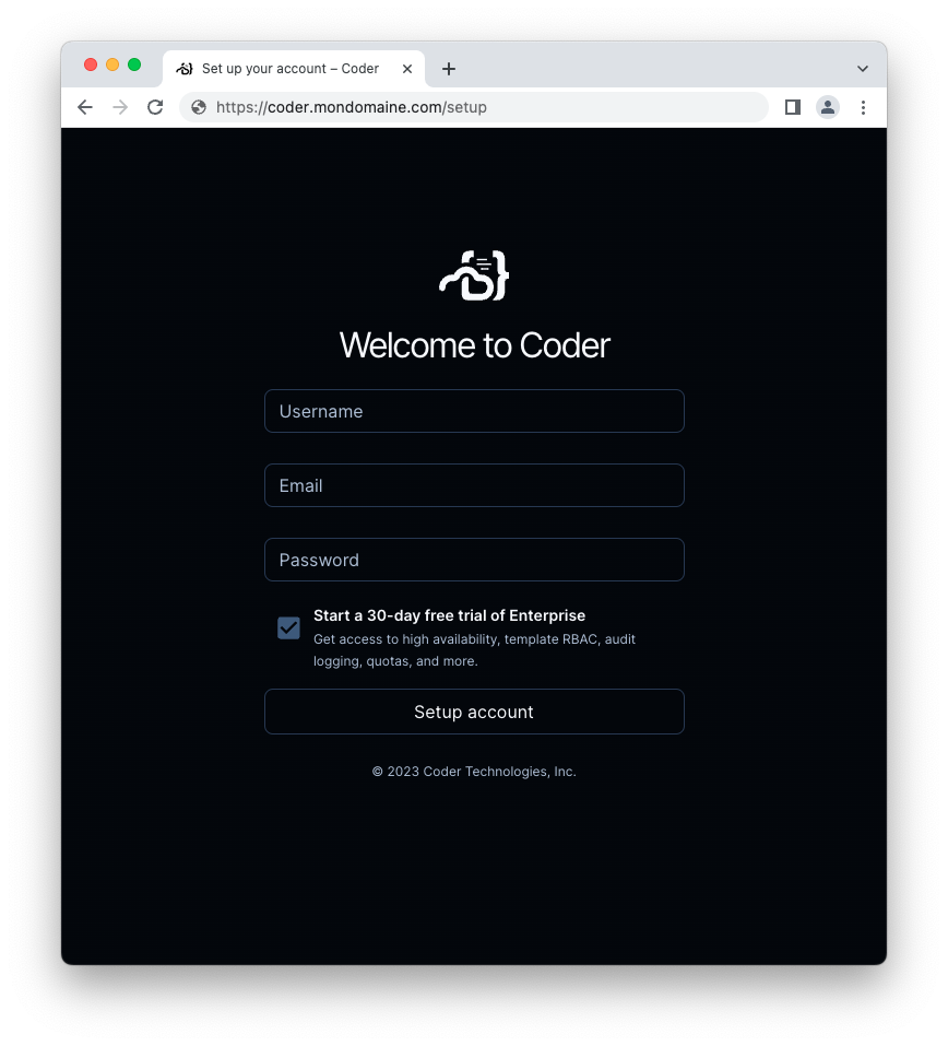 Première connexion avec Coder
