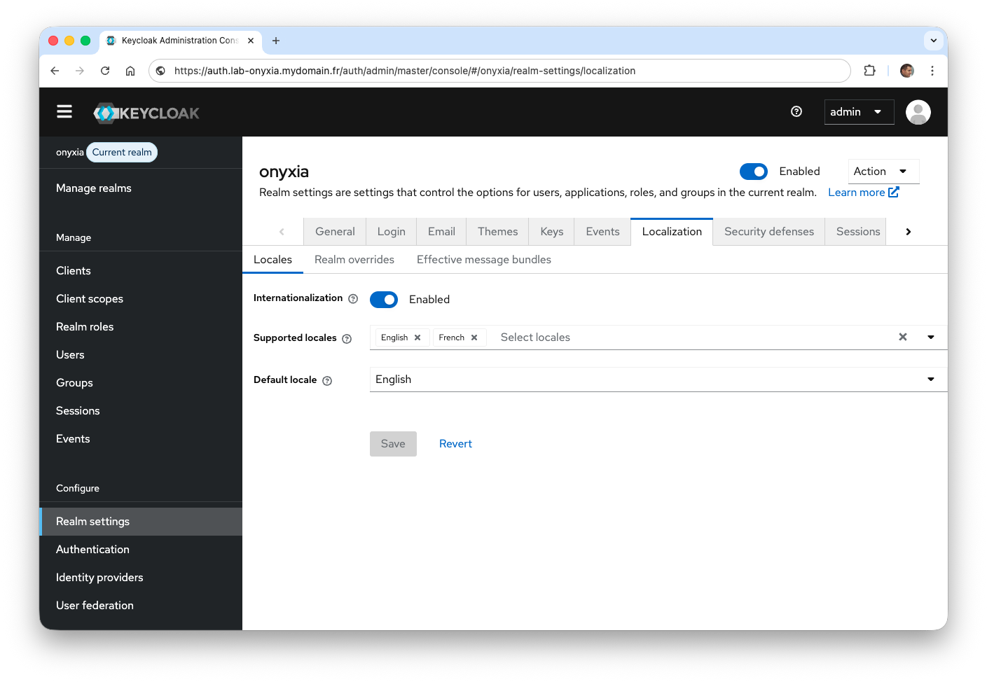 Configuration realm onyxia : localization