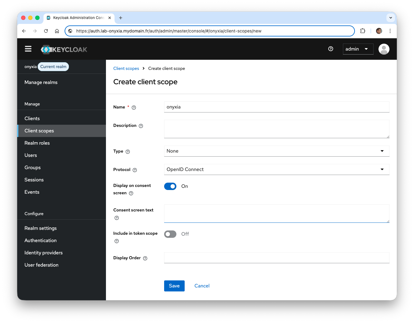 Création d'un client scope