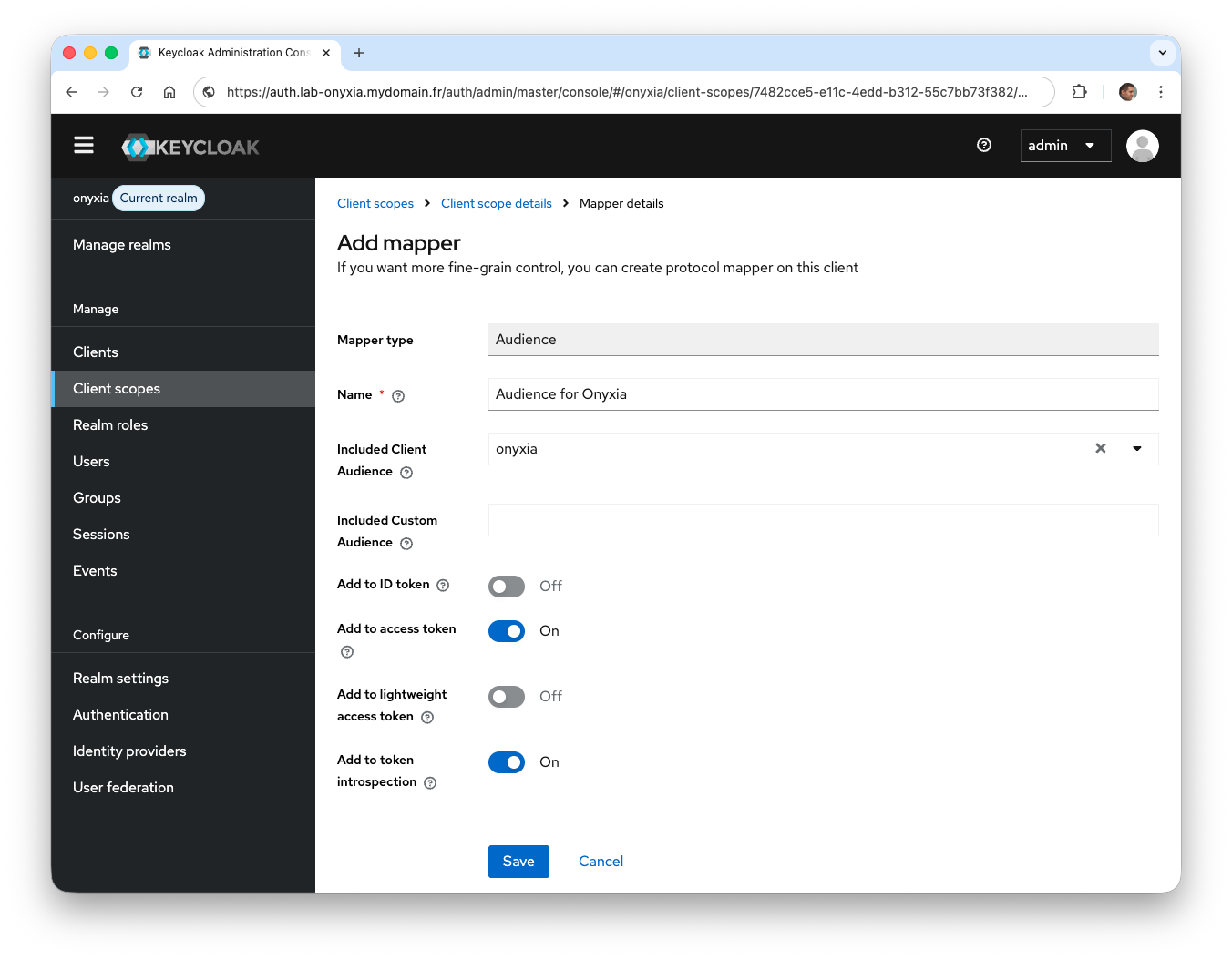 Configuration d'un client scope