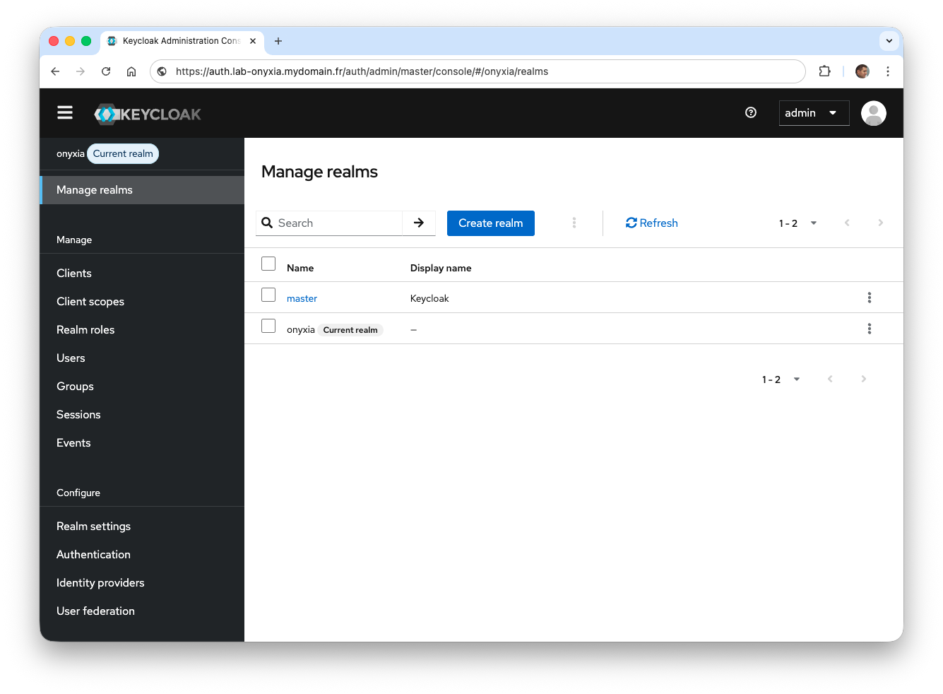 Sélection du realm onyxia