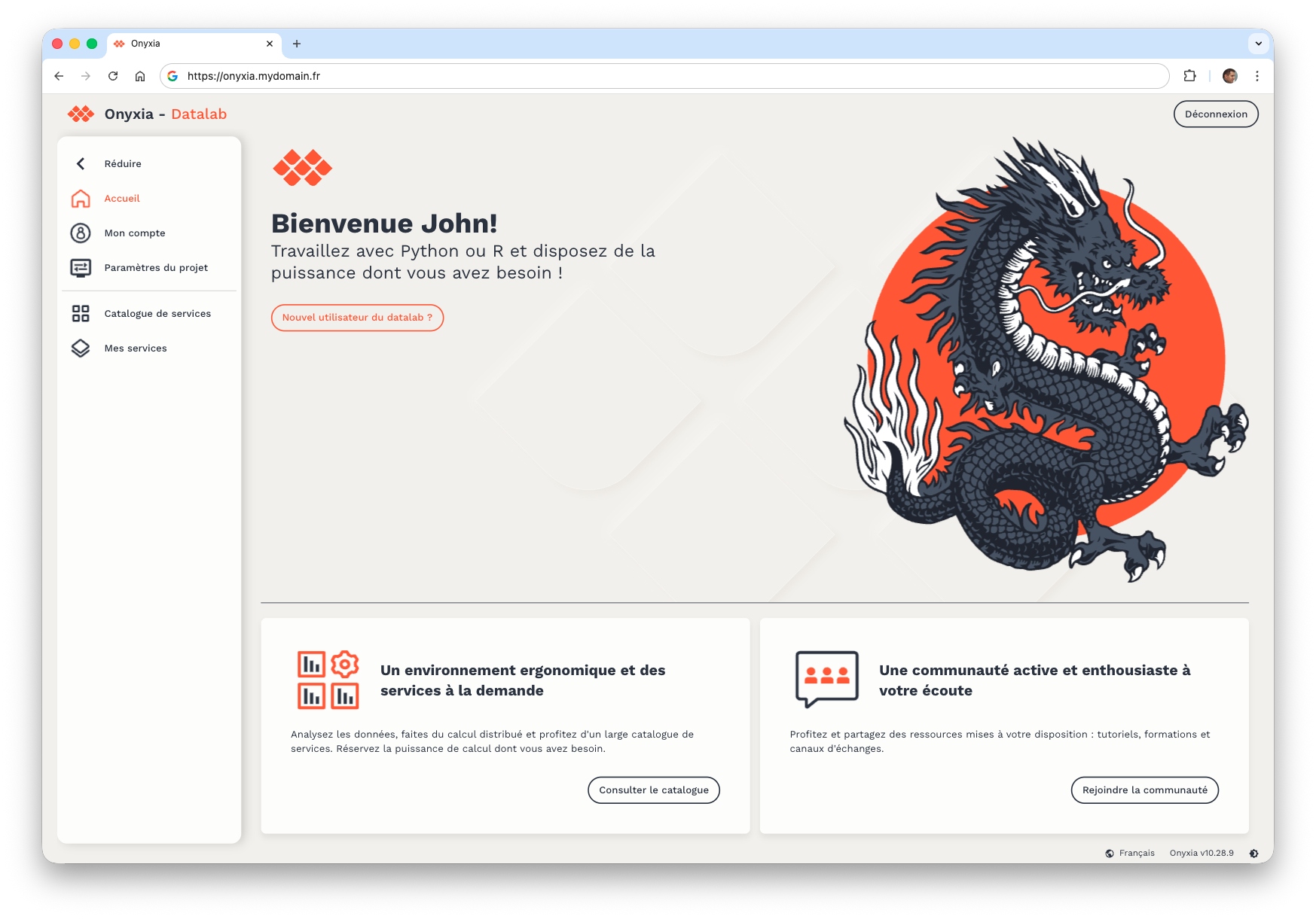Installation de Onyxia avec les paramètres minimalistes