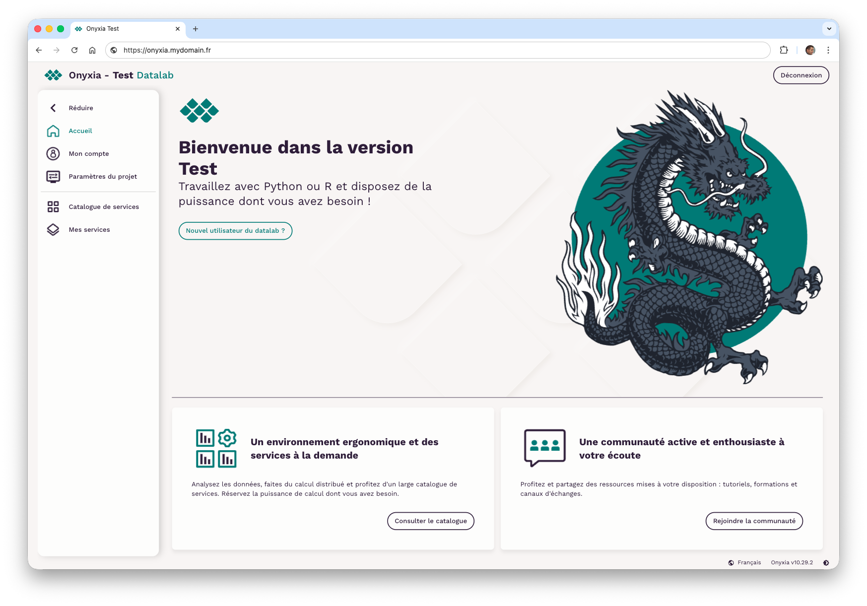 Onyxia après des paramètres de personnalisation de l'interface utilisateur